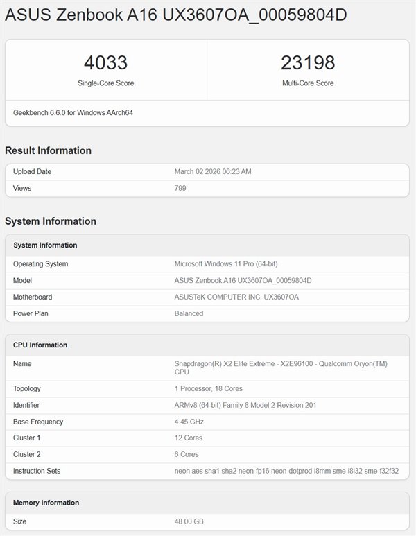 骁龙X2 Elite Extreme跑分出炉，仍难撼动苹果M5系列性能优势