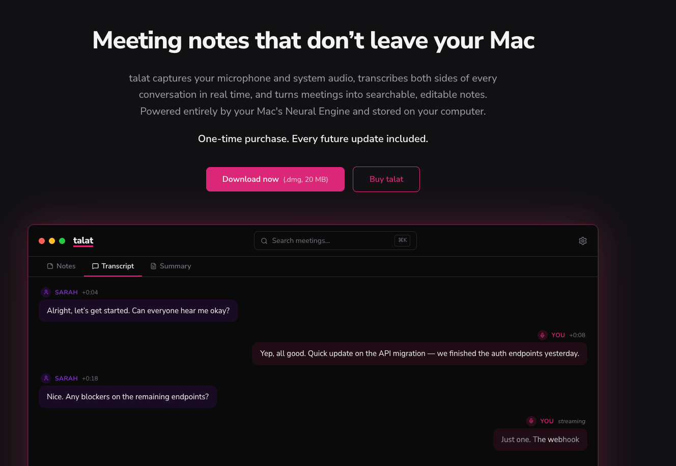 对标Granola，隐私优先的本地AI会议笔记工具Talat面世
