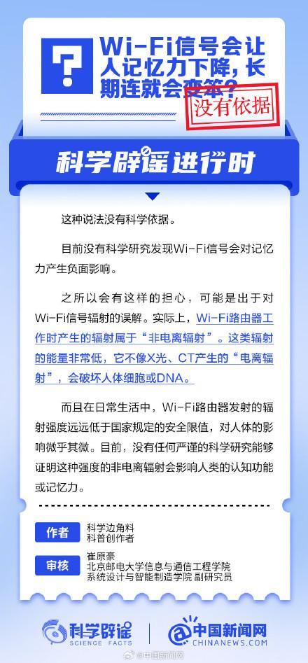 Wi-Fi致记忆衰退？科学界再驳伪科学谣言