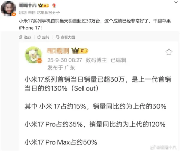 小米17系列首销破30万台，Pro Max机型成销量主力图2