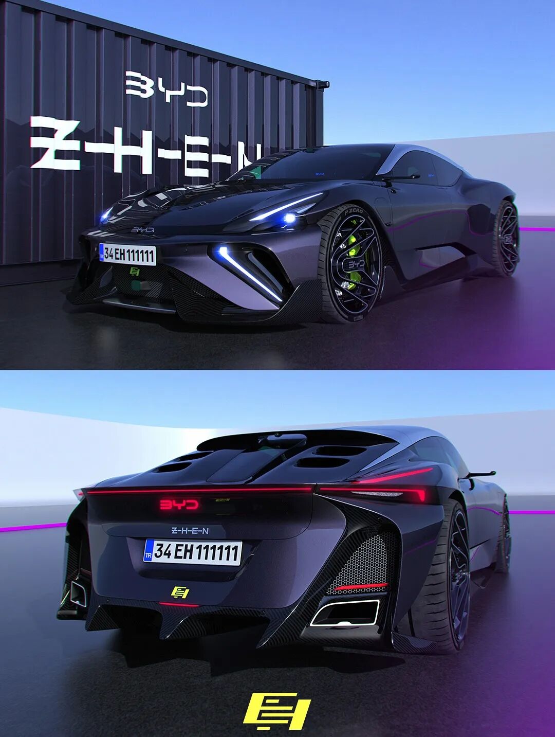 比亚迪 ZHEN——一款由 @emrEHusmen 设计的四座超级跑车概念车图9
