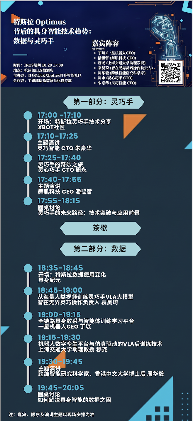 IROS期间线下活动来了!和大咖一起讨论Optimus、灵巧手和数据图3