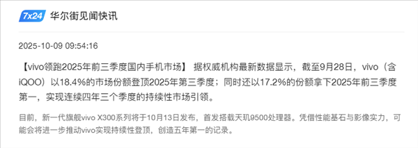 赢麻了!vivo再次发力,问鼎25年第三季度市场榜首图1