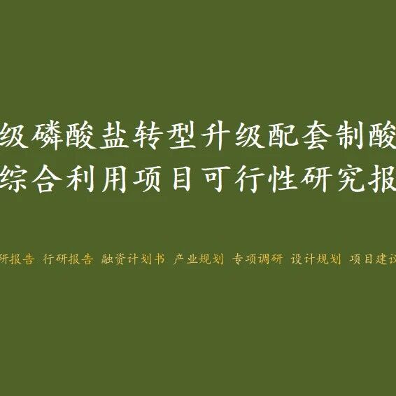 饲料级磷酸盐转型升级配套制酸及余热综合利用项目可行性研究报告