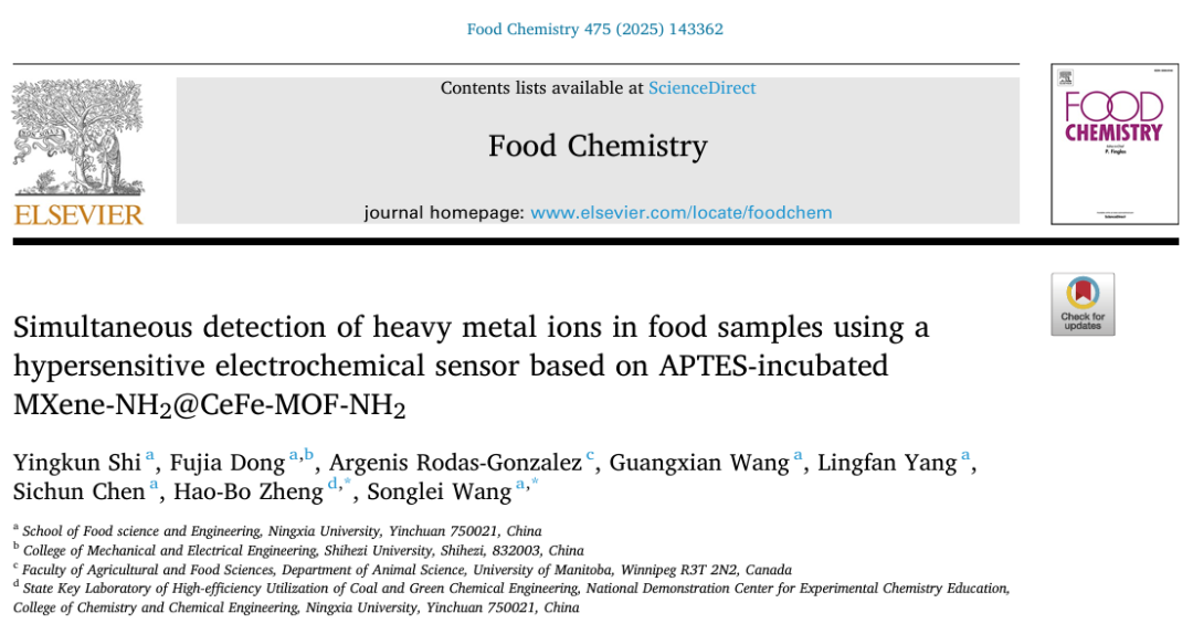 Food Chem:APTES孵育的MXene-NH₂@CeFe-MOF-NH₂超灵敏电化学传感器同时检测食品中的重金属离子图3
