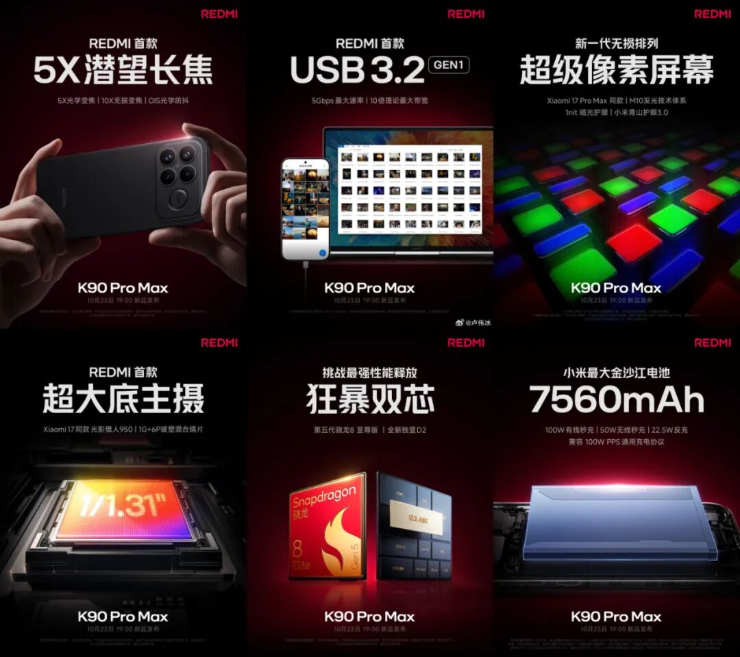 K90ProMax≈小米17Plus？红米首款5X潜望/USB3.2 | 一加15电池公布图2