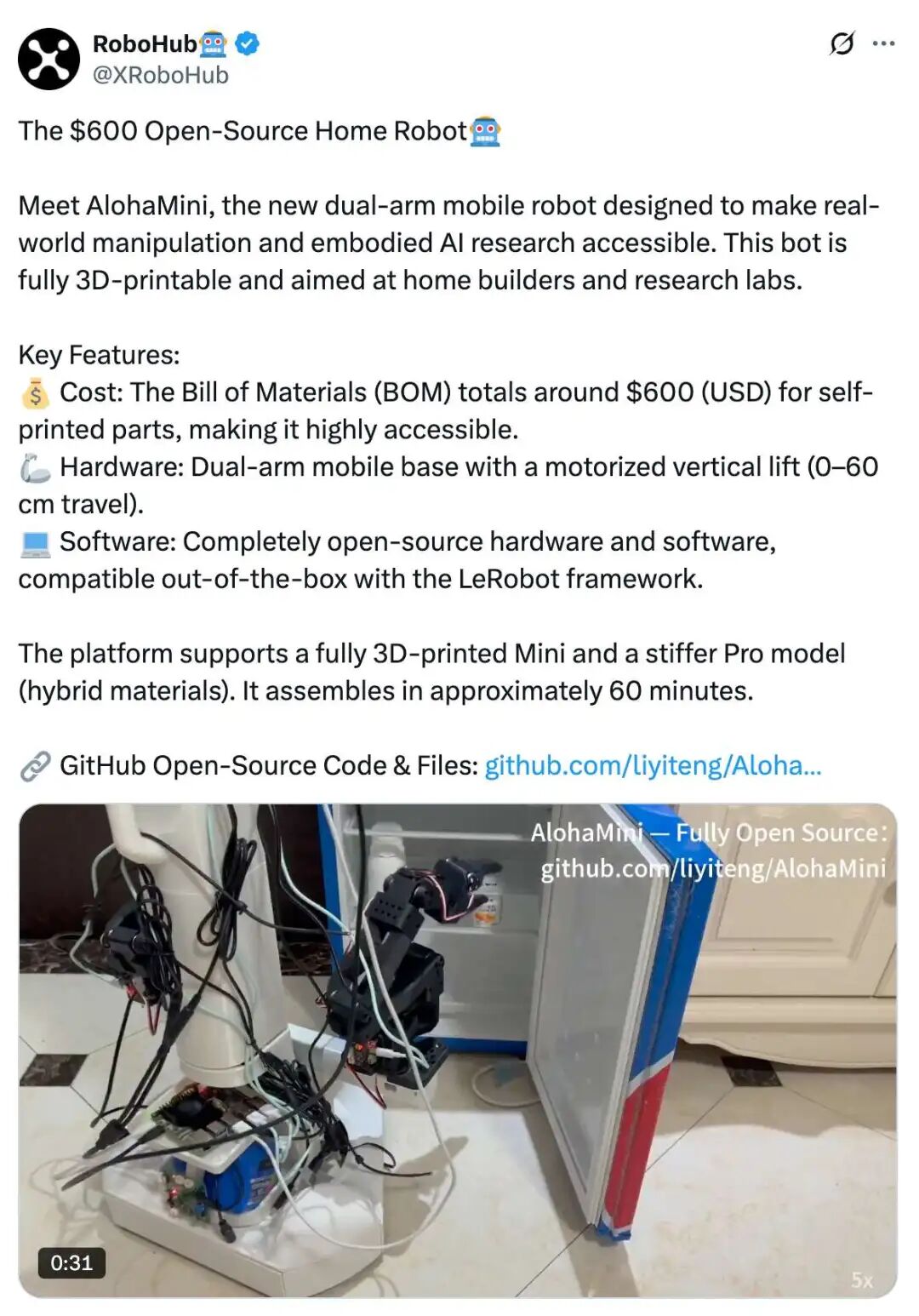 移动操作的AlohaMini来啦!600美元成本,全开源图1