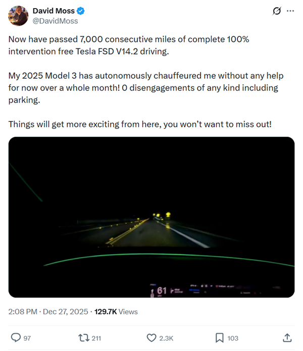 特斯拉车主使用FSD连跑1万多公里，全程没碰方向盘，网友炸锅：不可能！图2