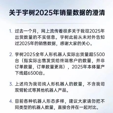 宇树辟谣2025年机器人销量数据