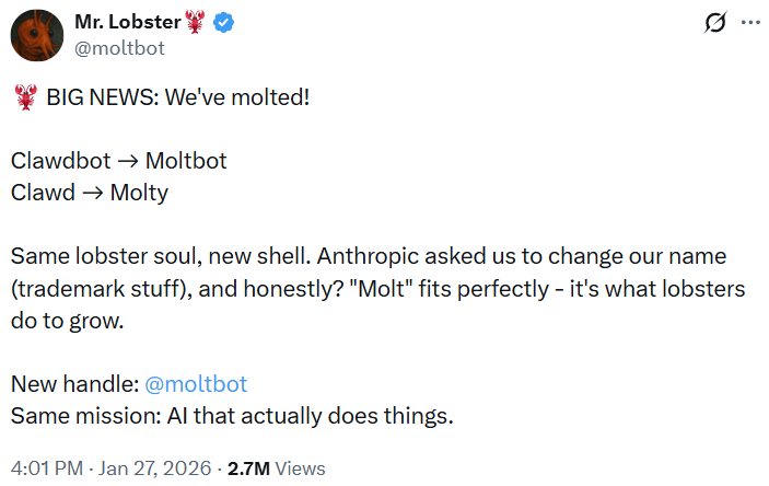 被Anthropic指控侵权，Clawdbot改名Moltbot图3