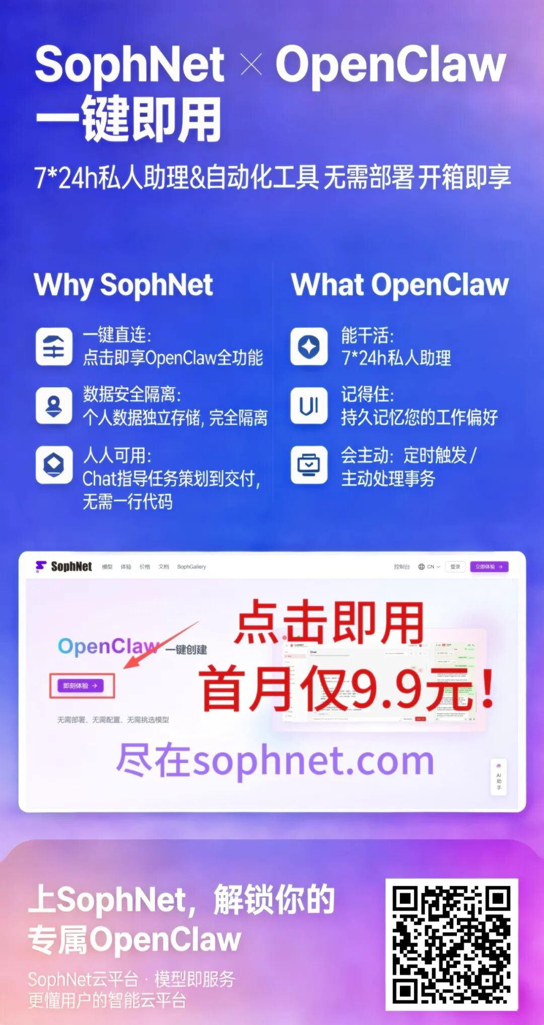 SophNet x OpenClaw 一键即用，真正的AI个人助手来了！图1