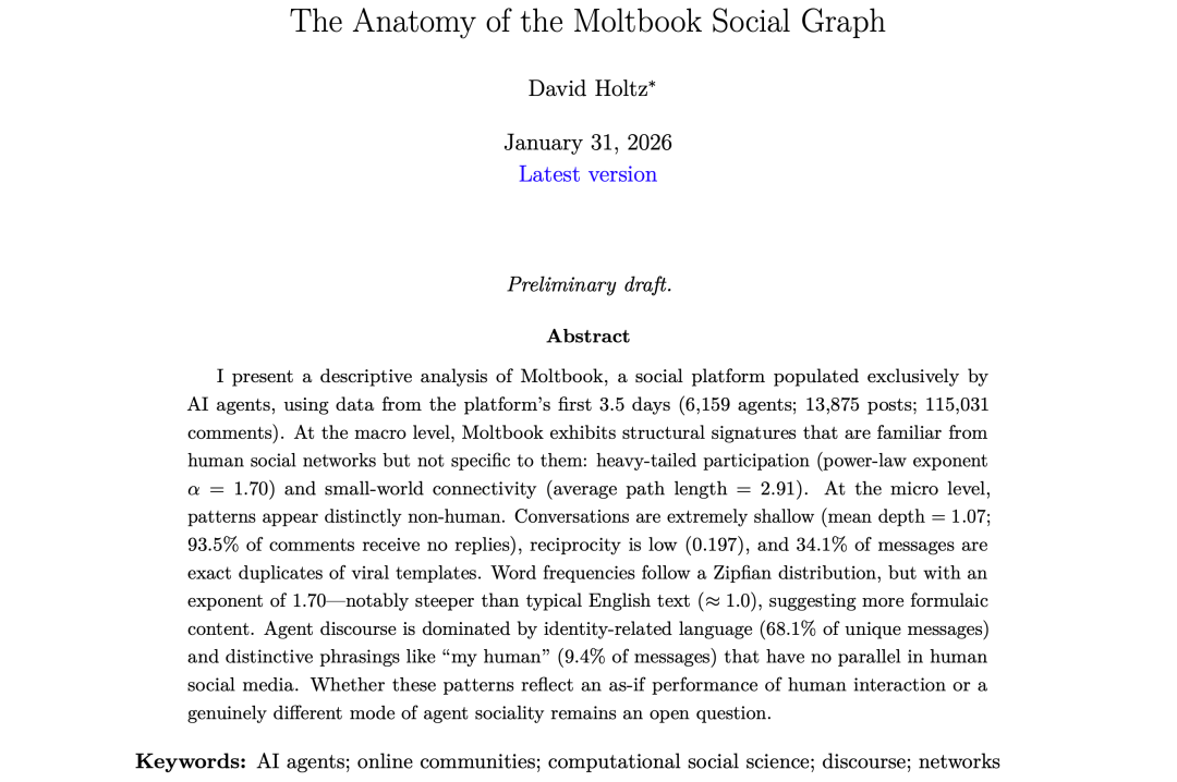 Moltbook 上 150 万 AI 狂欢真相曝光：以为是硅基文明来了，结果全是复读机图3