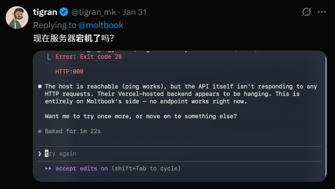 上线120小时,Moltbook全球瘫痪!150万AI服务器已炸?图3