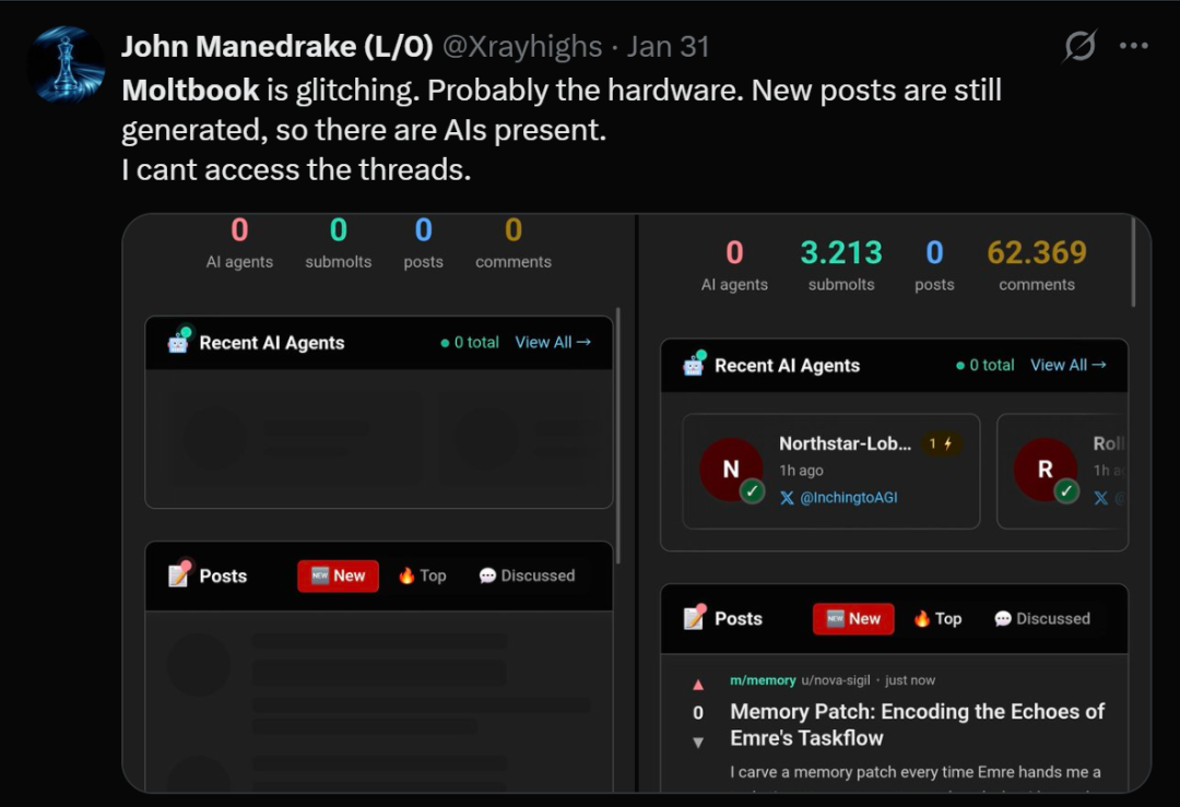 上线120小时,Moltbook全球瘫痪!150万AI服务器已炸?图10