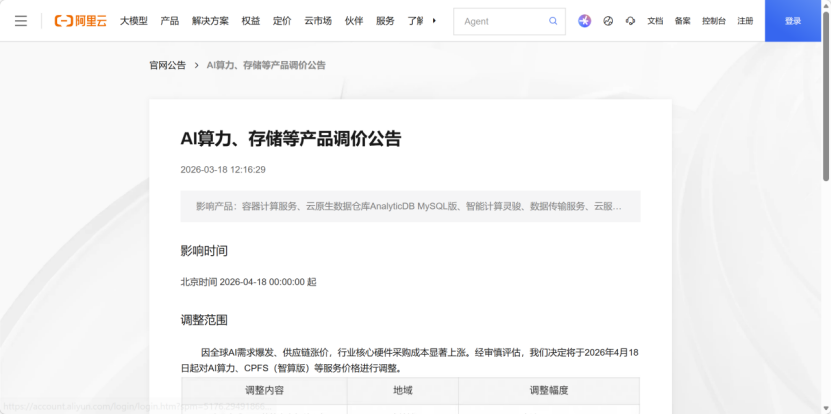 阿里云AI算力和存储产品最高涨价34%图5