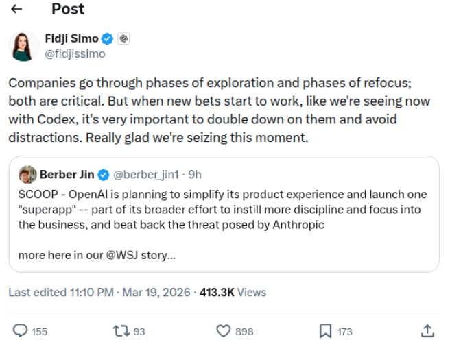 OpenAI突然宣布"三合一"：浏览器+编程+ChatGPT合并，内部承认过去一年走错了图2