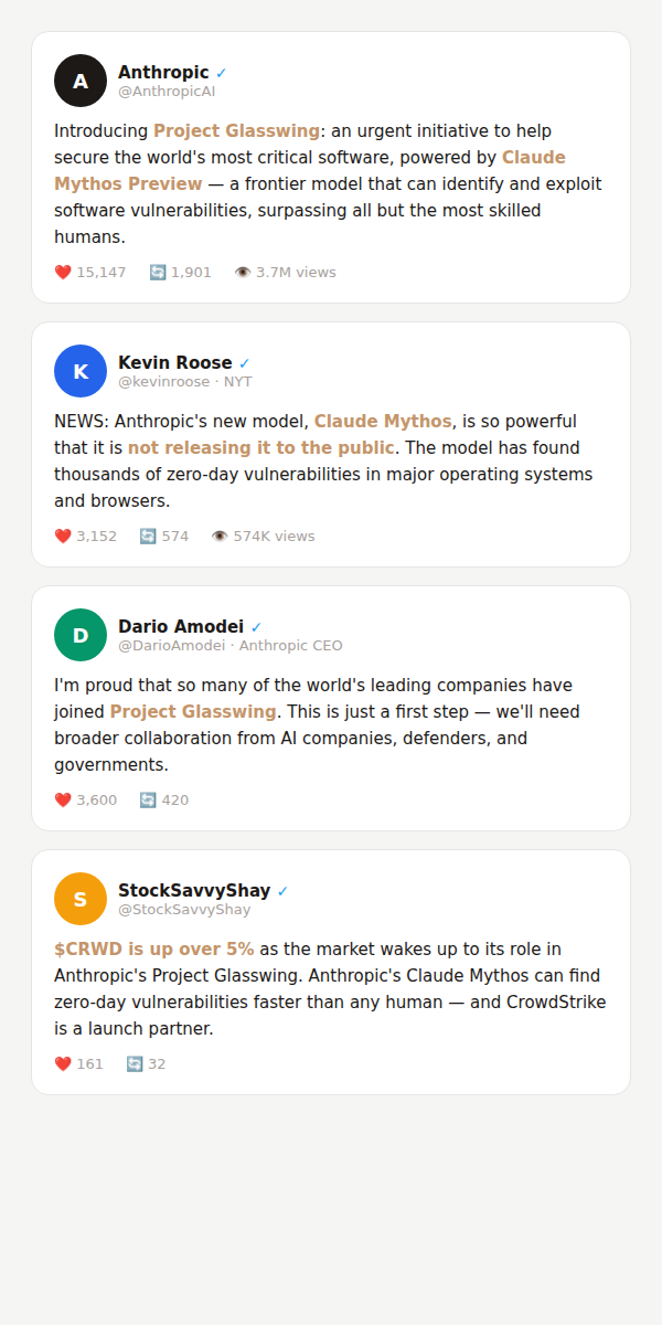 刚刚Claude Glasswing计划发布,Mythos漏洞攻击能力太强不敢发布,苹果微软谷歌12家巨头入局图6