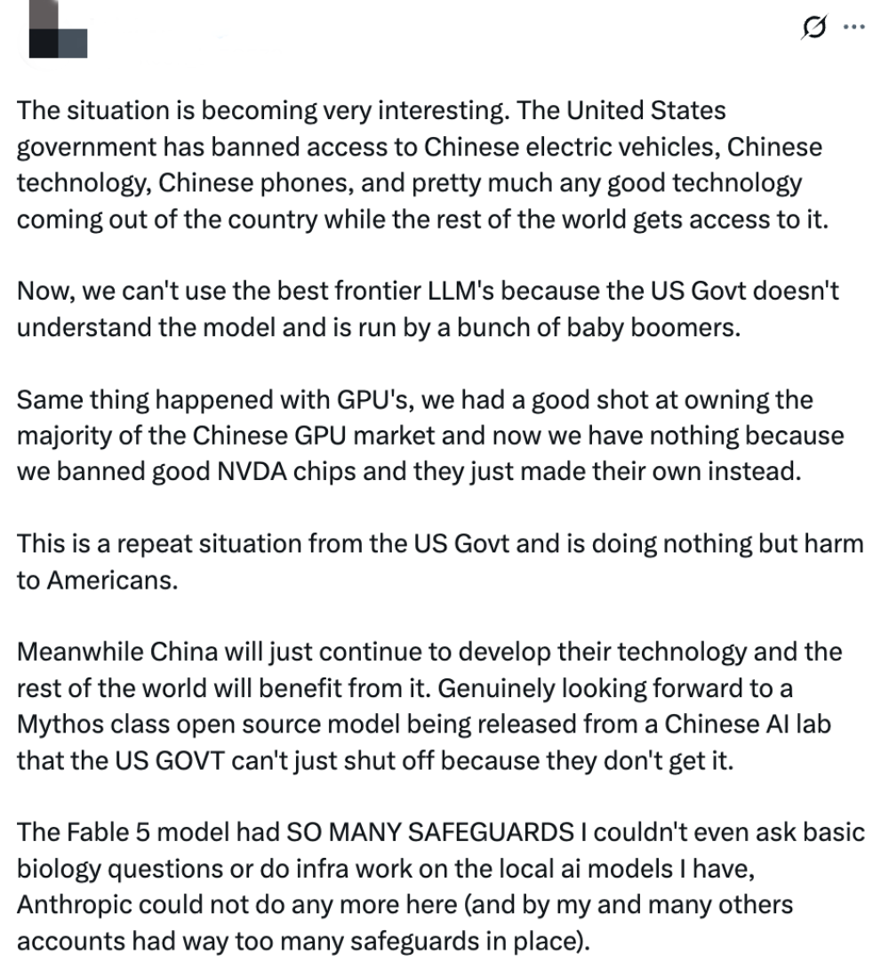 特朗普出手！Claude Fable 5与Mythos 5全停了，AI专家：中国才是全人类希望图3