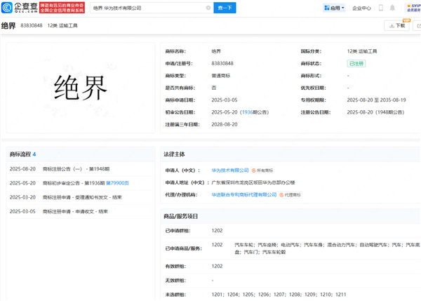 刚刚！华为申请 “世界” 汽车类商标图5