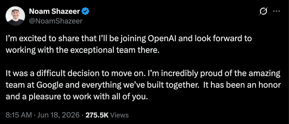 突发！谷歌Gemini联席负责人，被OpenAI挖了图2