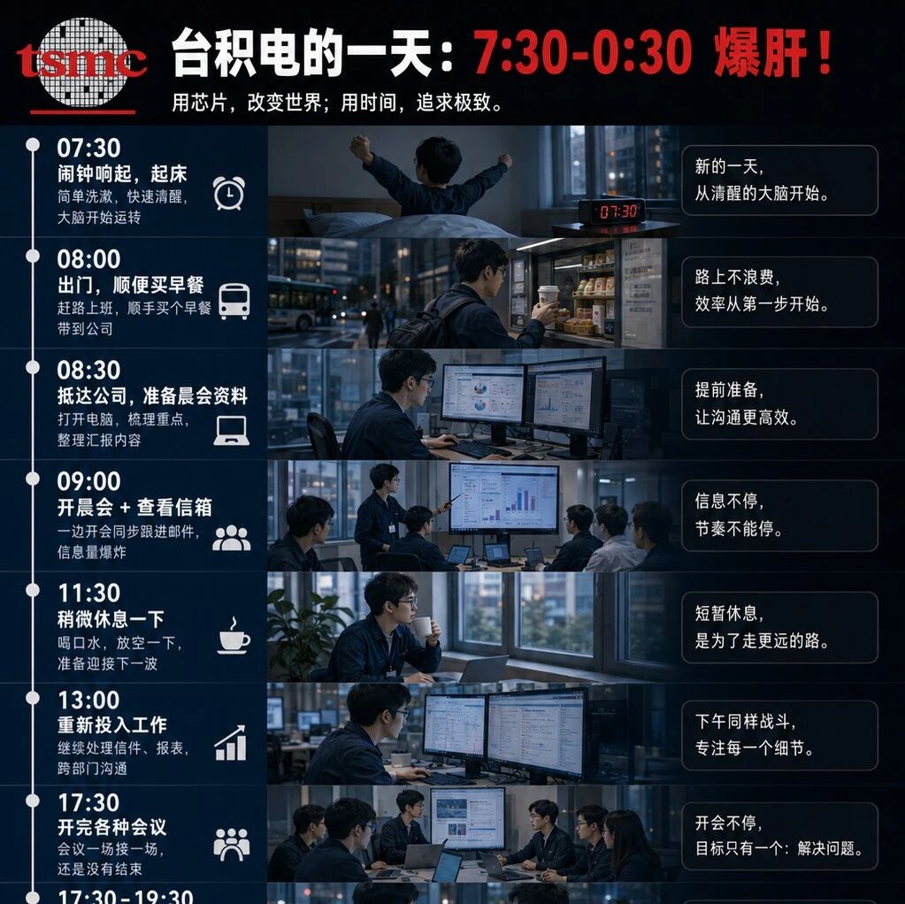 员工自曝台积电的一天：7:30 ～ 0:30，高强度爆肝！