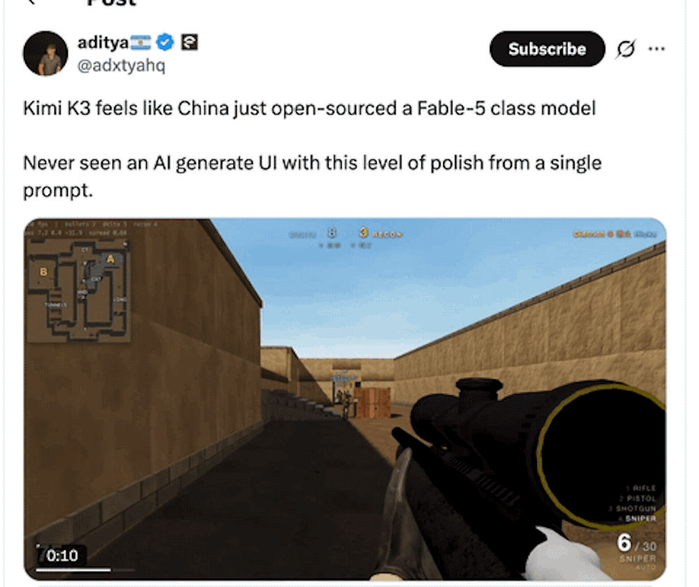 打败Fable 5!Kimi K3冲上第一,杨植麟导师很骄傲图5
