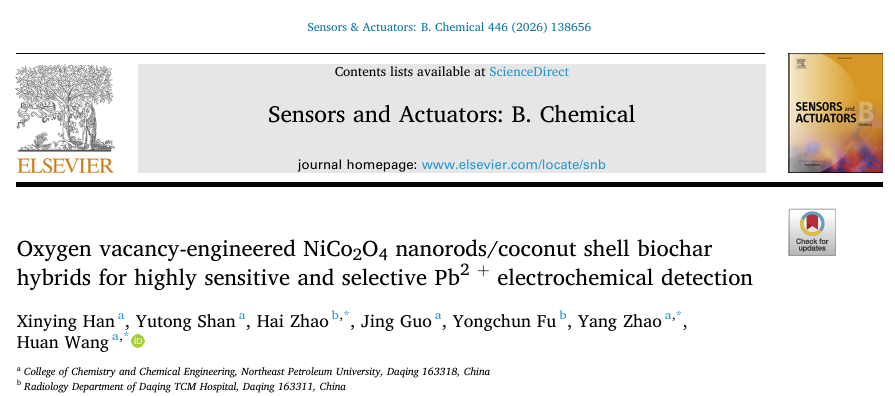 Sens Actuat B Chem: 氧空位调控型钴酸镍纳米棒 / 椰壳生物炭复合材料用于高灵敏、高选择性电化学检测铅离子图3