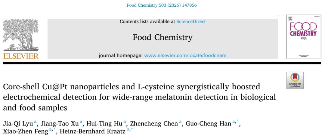 Food Chem:核壳结构Cu@Pt纳米颗粒与L-半胱氨酸协同增强的电化学检测方法用于生物及食品样品中宽浓度范围褪黑素检测图3