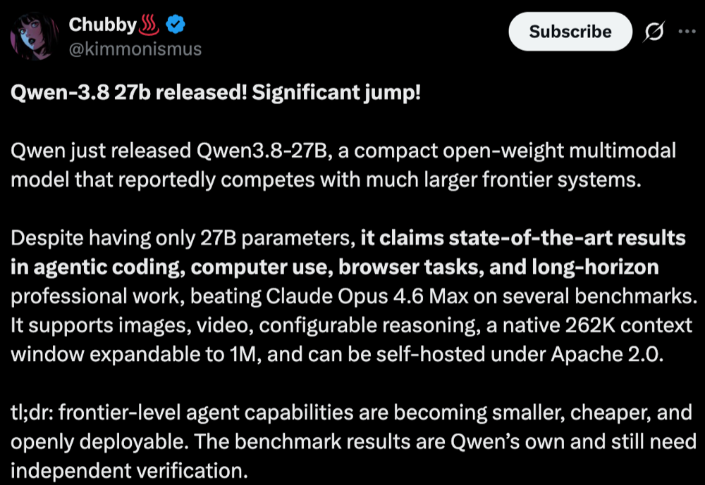 刚刚，阿里Qwen3.8-27B开源！家用显卡可跑，能看图看视频图4