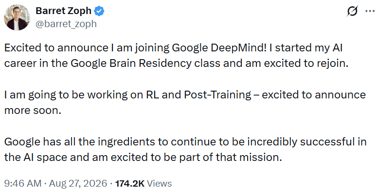 被开除的Thinking Machines CTO，又离开OpenAI回谷歌了图2