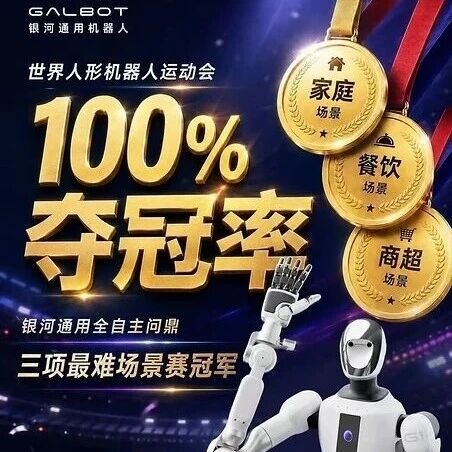 夺冠率100%！银河通用包揽家庭餐饮商超三大最难赛项金牌，霸榜人形机器人运动会！