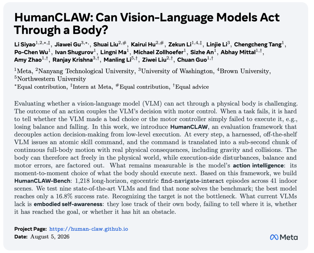 Meta全开源HumanCLAW:基础模型正进入具身智能的决策层图2