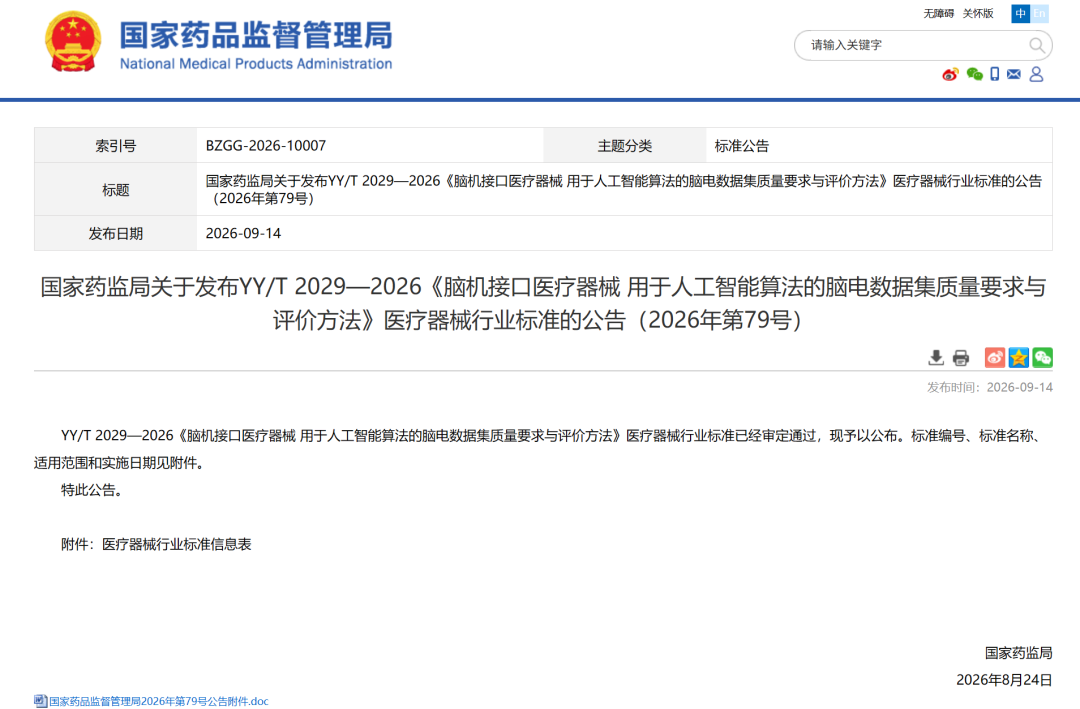 全球首个人工智能+脑机接口标准中国首发，我国第三个脑机接口医疗器械标准将于2027年9月1日起正式实施图2