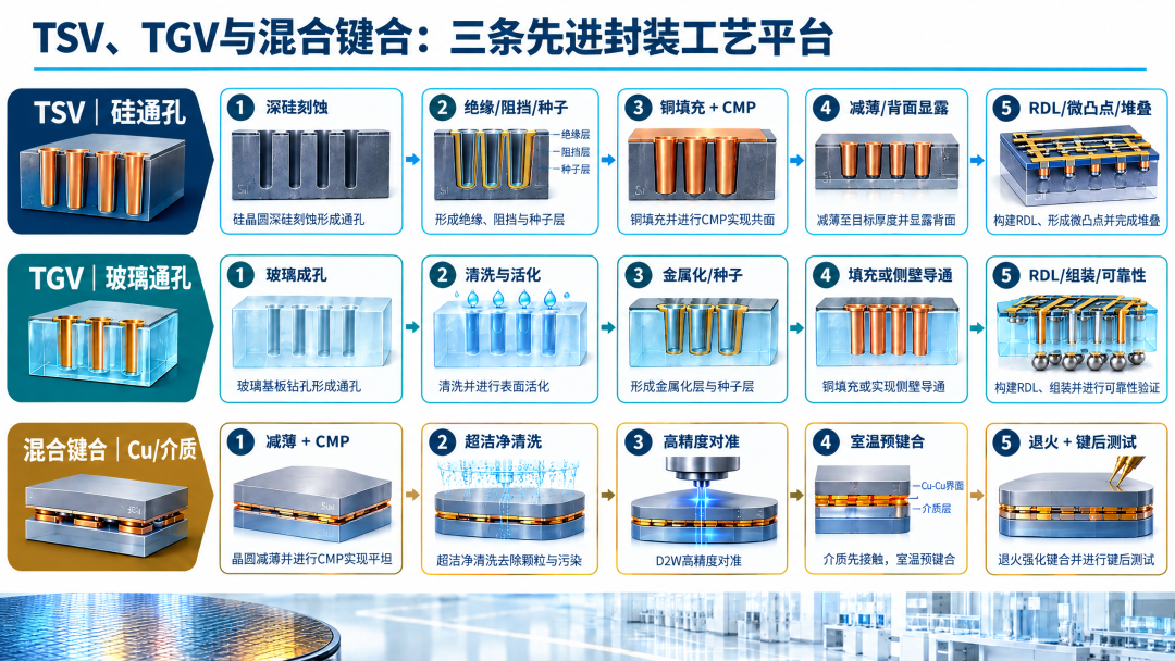 从“τ芯片” 看 TSV、TGV 与混合键合的3D堆叠技术版图图3