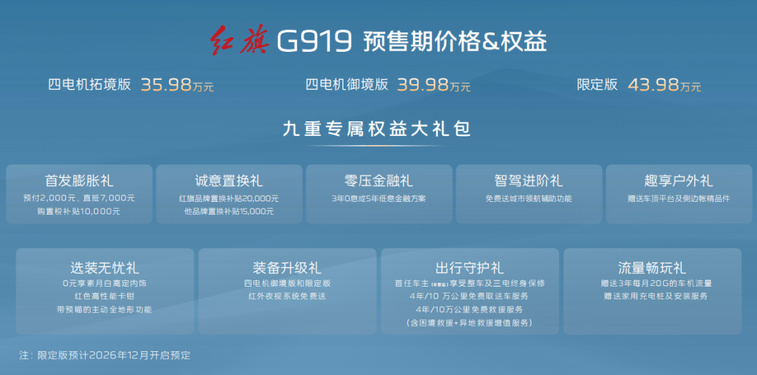 预售35.98万起,红旗G919用四电机切入豪华越野图5