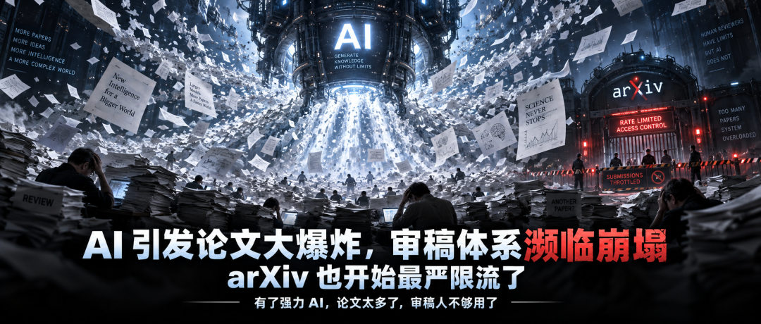 AI引发论文大爆炸，审稿体系濒临崩塌：arXiv也开始最严限流了图1