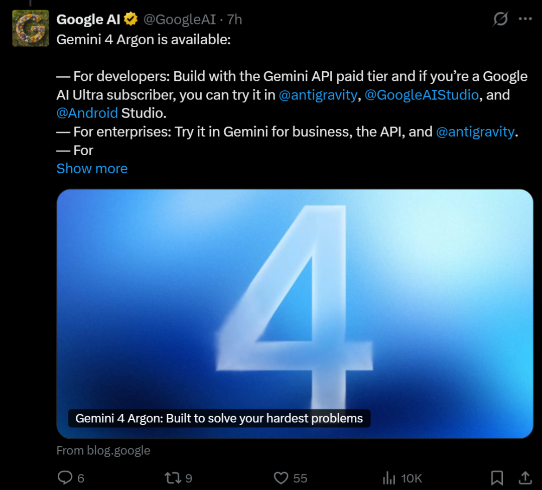 Gemini 4 Argon全球上线，API限时五折，谷歌要杀回第一梯队！图2