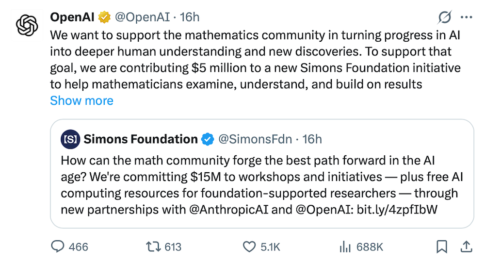 OpenAI、Anthropic罕见联手：砸下1个亿，给数学家送钱、送算力图2